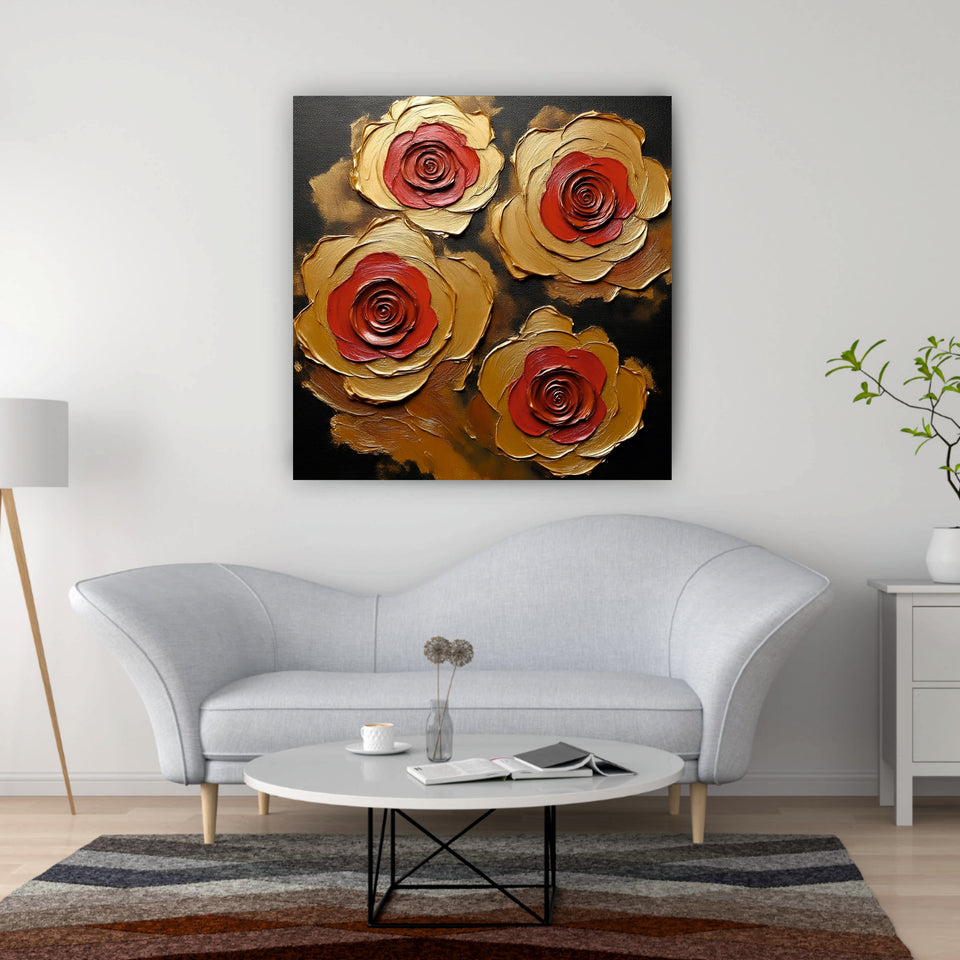 Embers in Bloom — Where Red Desire Meets Golden Grace Canvas Wall Art Stretched Frame Painting
