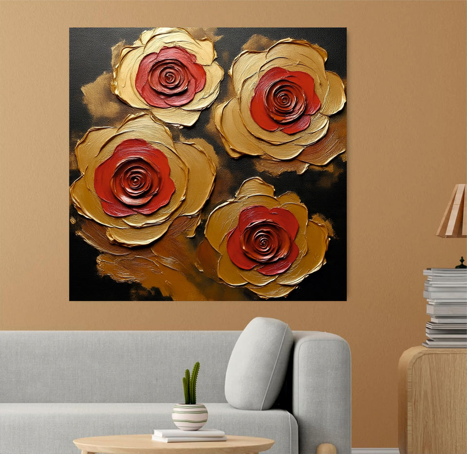 Embers in Bloom — Where Red Desire Meets Golden Grace Canvas Wall Art Stretched Frame Painting