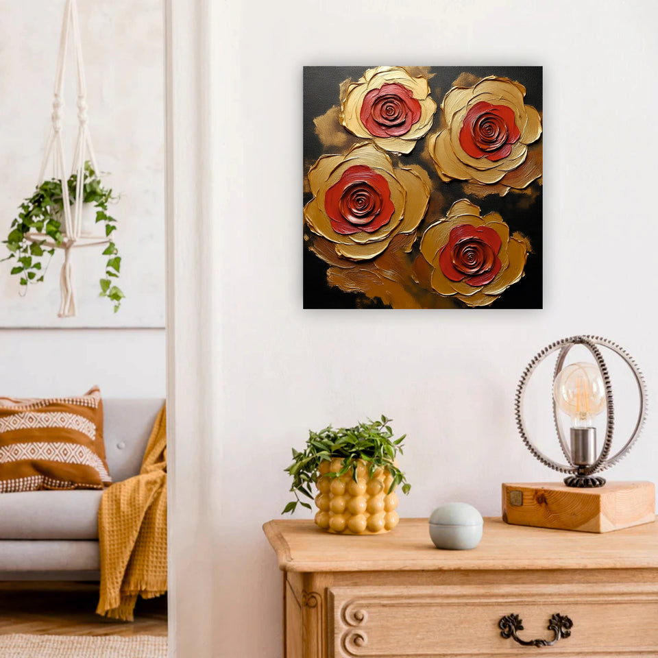 Embers in Bloom — Where Red Desire Meets Golden Grace Canvas Wall Art Stretched Frame Painting