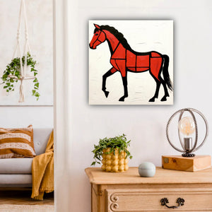 The red horse with white canvas wall art Stretched Frame painting