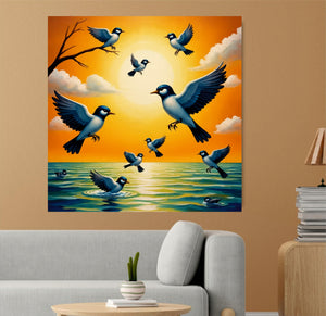 Wings of Dawn — Birds Awakening in Golden Light Canvas Wall Art Stretched Frame Painting