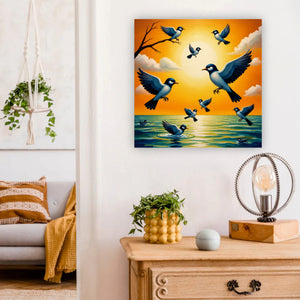 Wings of Dawn — Birds Awakening in Golden Light Canvas Wall Art Stretched Frame Painting