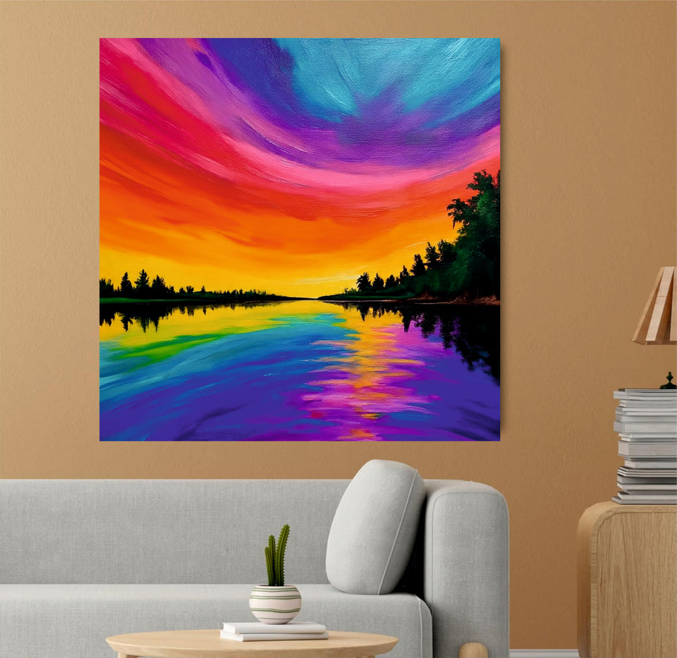 Colorful Horizon Canvas Wall Art Stretched Frame Painting