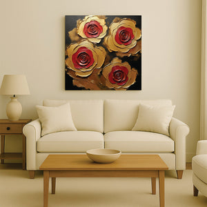 Embers in Bloom — Where Red Desire Meets Golden Grace Canvas Wall Art Stretched Frame Painting