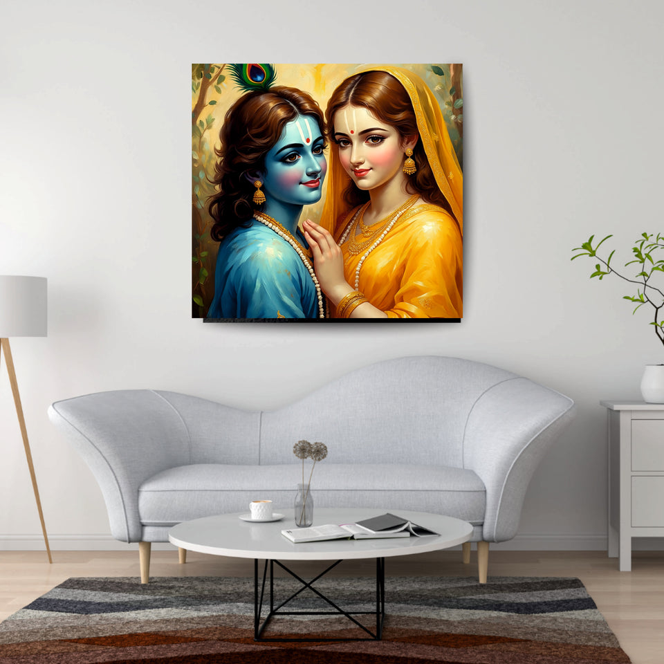 Divine Love – Radha Krishna Canvas Wall Art Stretched Frame Painitng