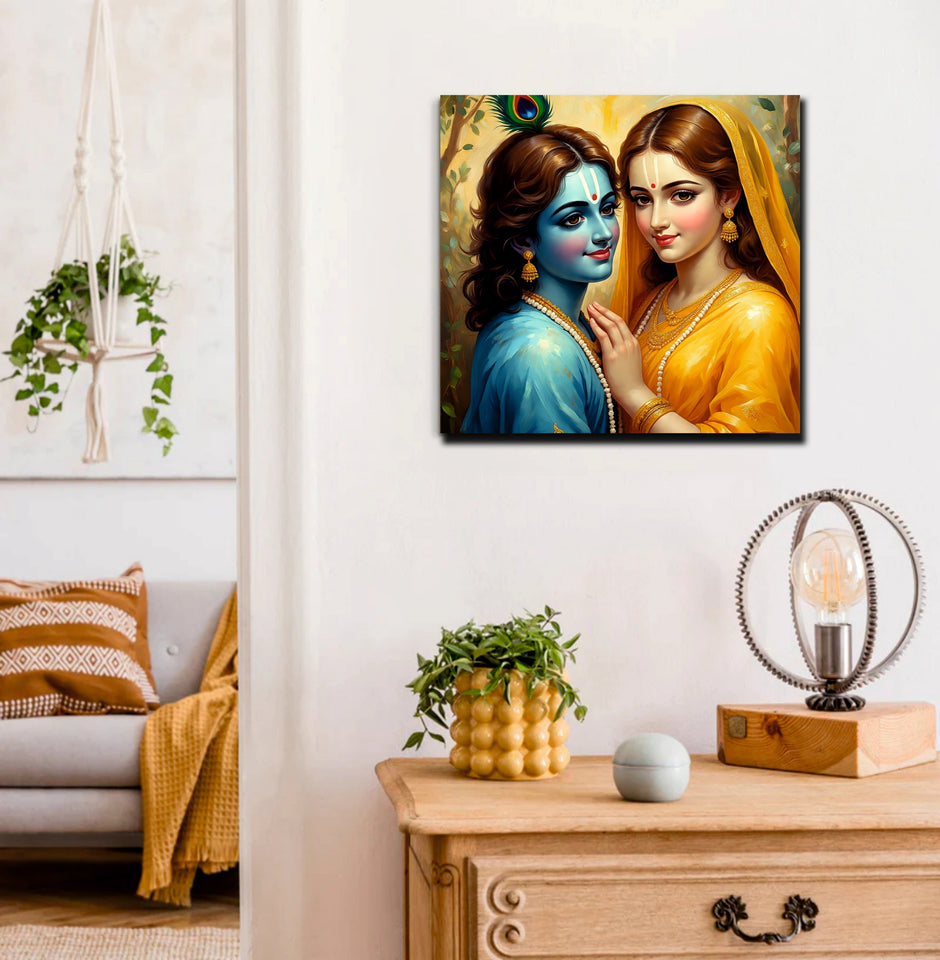 Divine Love – Radha Krishna Canvas Wall Art Stretched Frame Painitng