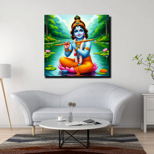 Krishna’s Blissful Flute Cnavas Wall Art Stretched Frame Painting
