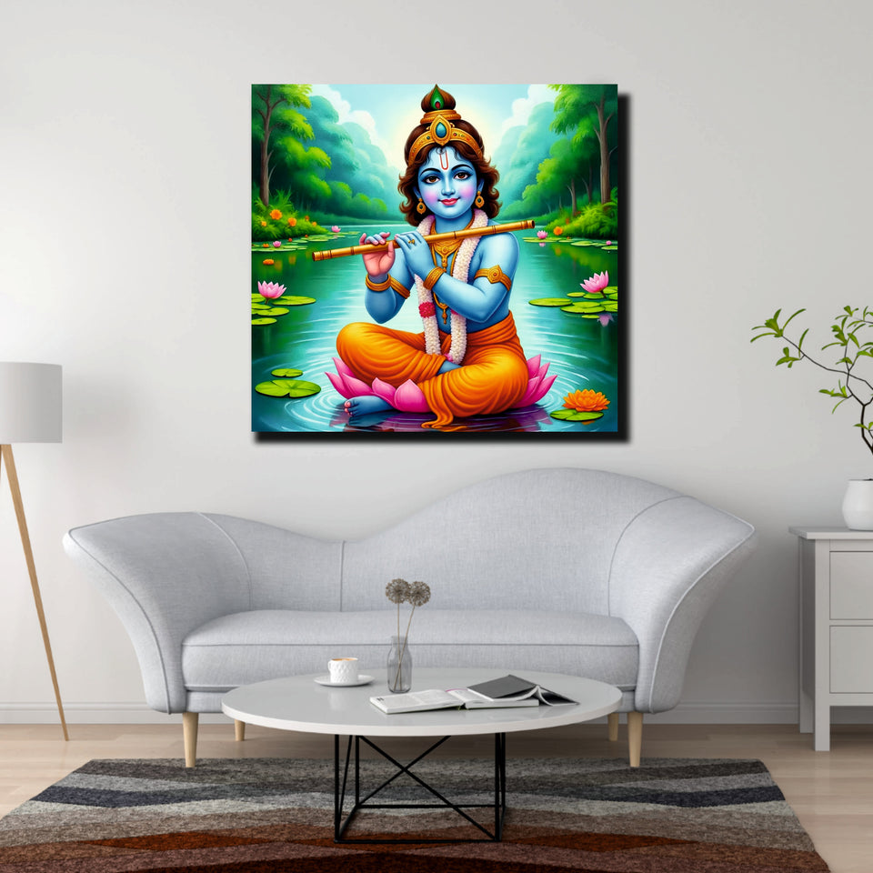 Krishna’s Blissful Flute Cnavas Wall Art Stretched Frame Painting