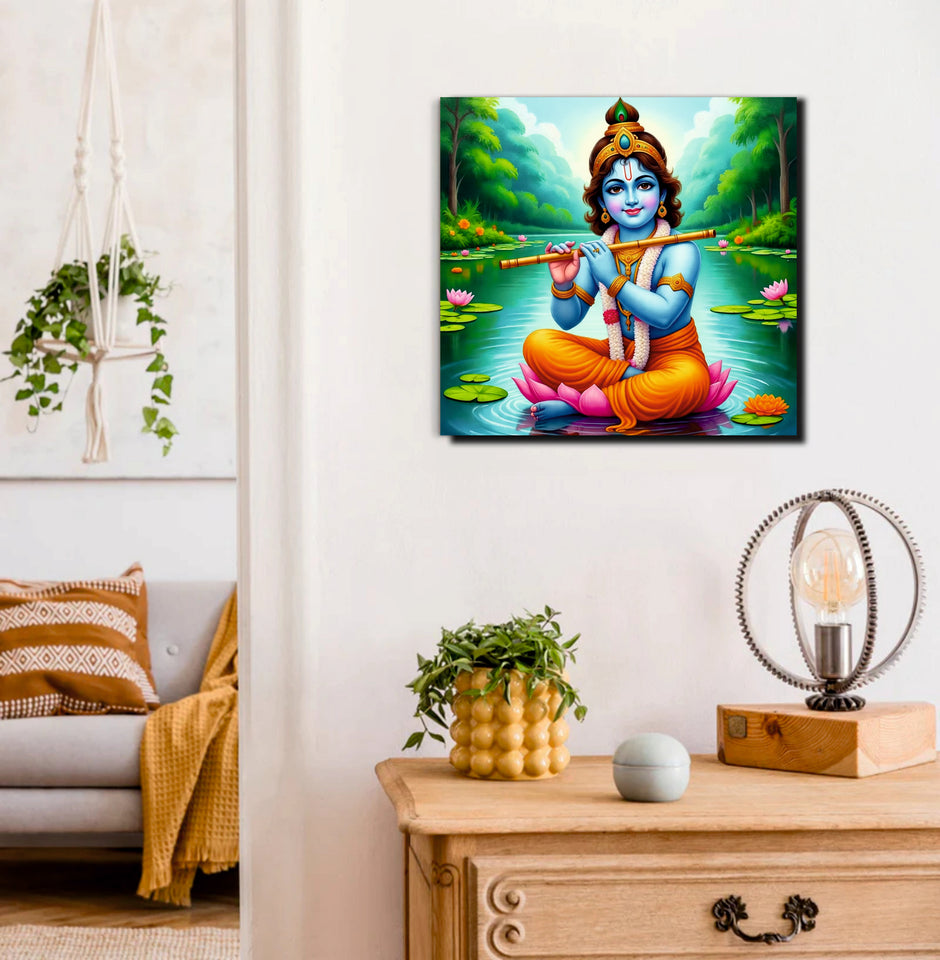Krishna’s Blissful Flute Cnavas Wall Art Stretched Frame Painting