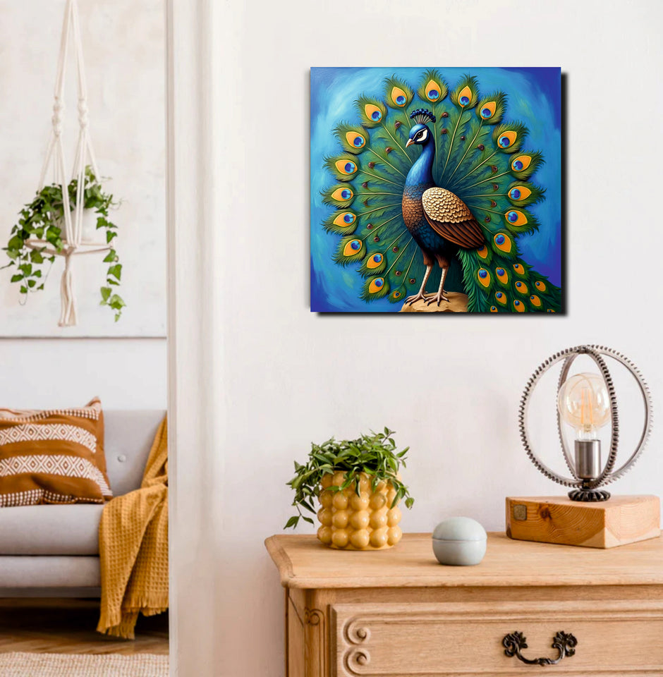 Royal Peacock – Symbol of Beauty & Grace Canvas Wall Art Stretched Frame Painting