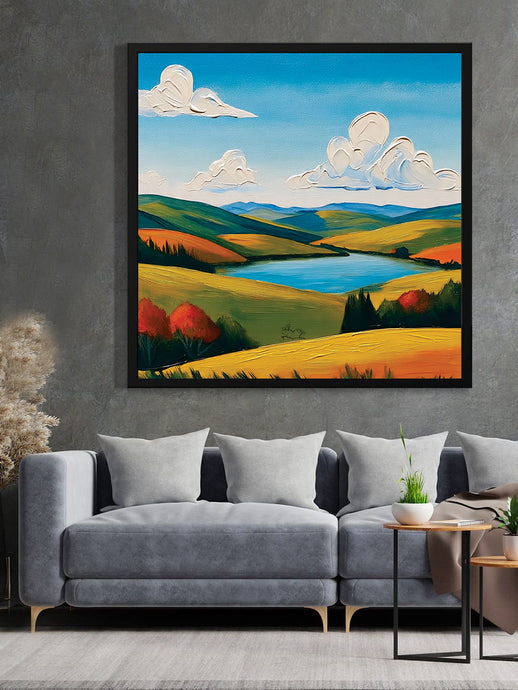 Golden Valley Canvas Wall Art Black Frame painting