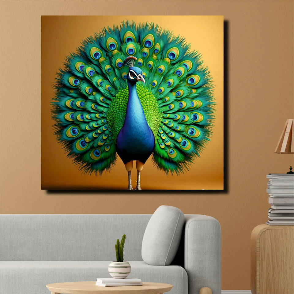 Elegance on Canvas – Majestic Peacock Art Canvas Wall Art Stretched Frame Painting