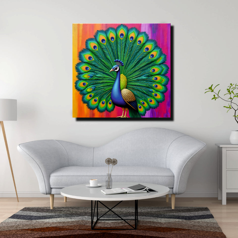 Nature’s Royal Beauty – Peacock Painting Canvas Wall Art Stretched Frame Painting
