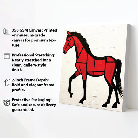 The red horse with white canvas wall art Stretched Frame painting
