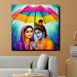 Love in the Rain – Radha Krishna Canvas Art  Canvas Wall Art Stretched Frame Painting