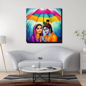Love in the Rain – Radha Krishna Canvas Art  Canvas Wall Art Stretched Frame Painting