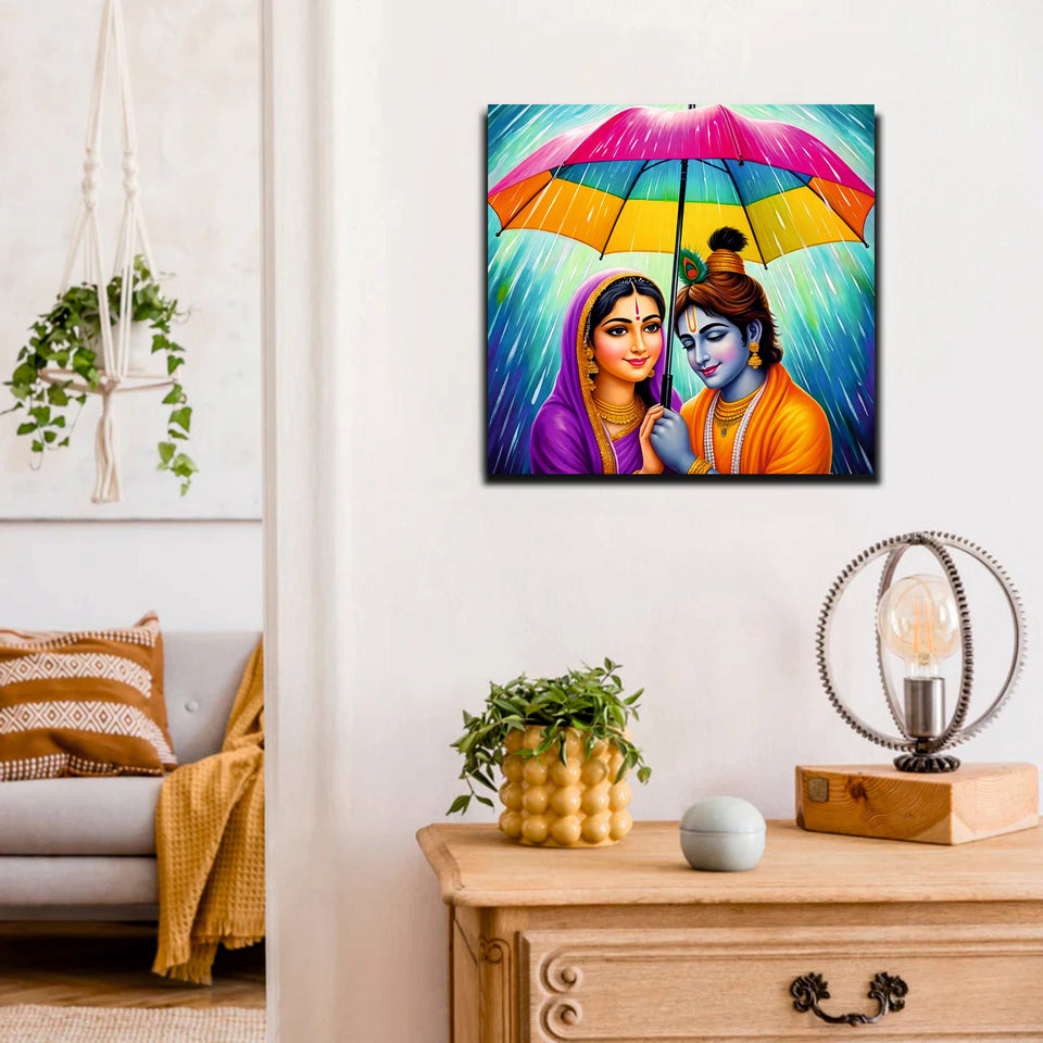 Love in the Rain – Radha Krishna Canvas Art  Canvas Wall Art Stretched Frame Painting
