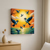 Wings of Dawn — Birds Awakening in Golden Light Canvas Wall Art Stretched Frame Painting