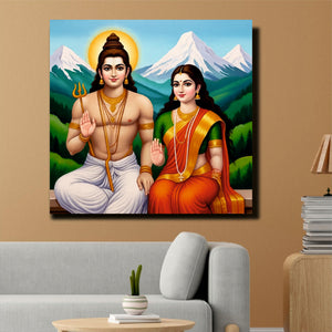Divine Couple – Shiva Parvati Canvas Wall Art Stretched Frame Painting