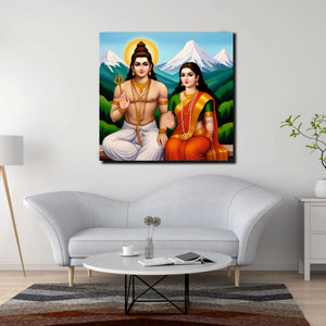Divine Couple – Shiva Parvati Canvas Wall Art Stretched Frame Painting