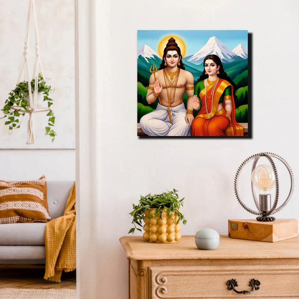 Divine Couple – Shiva Parvati Canvas Wall Art Stretched Frame Painting