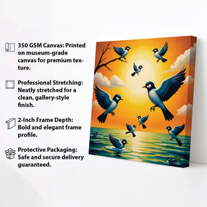 Wings of Dawn — Birds Awakening in Golden Light Canvas Wall Art Stretched Frame Painting