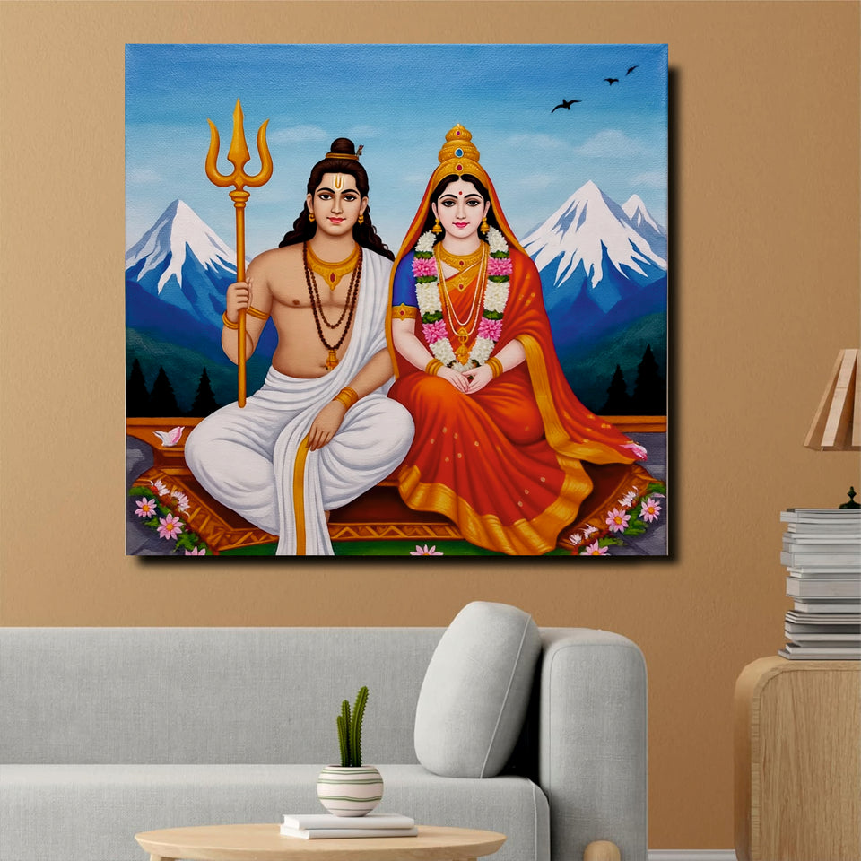 Blessings of Lord Shiva & Maa Parvati – Spiritual Décor Canvas Wall  Art Stretched Frame Painting