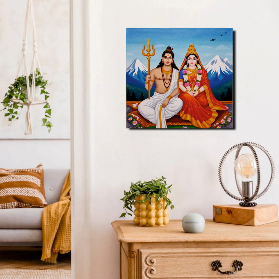 Blessings of Lord Shiva & Maa Parvati – Spiritual Décor Canvas Wall  Art Stretched Frame Painting