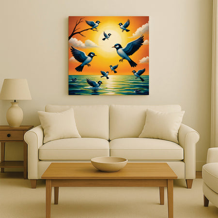 Wings of Dawn — Birds Awakening in Golden Light Canvas Wall Art Stretched Frame Painting