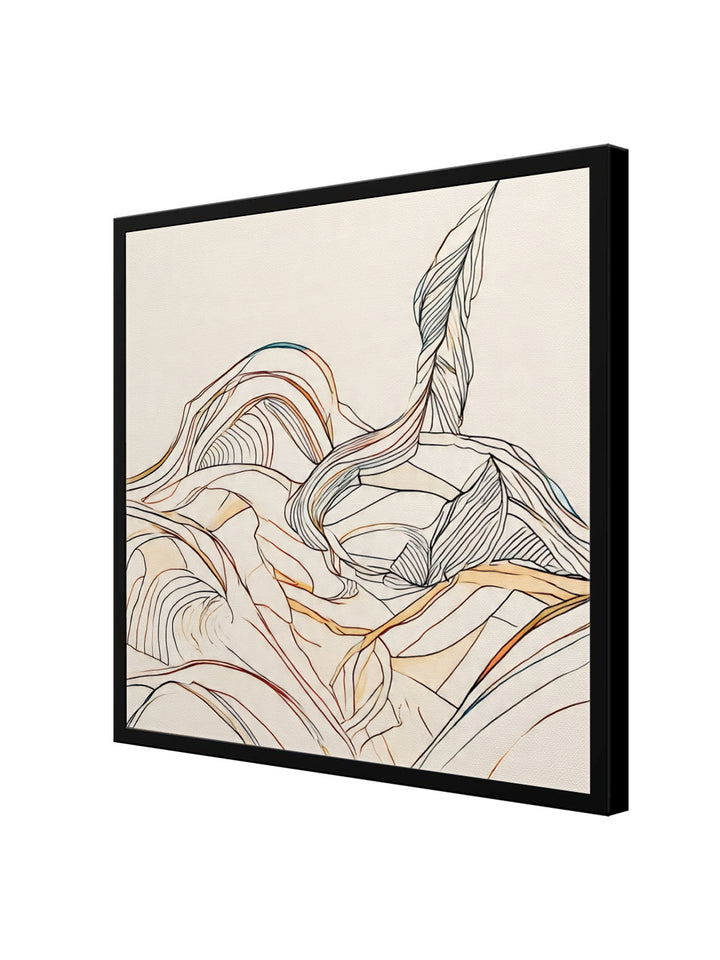 Sunset Over Hills Abstract Canvas Black Frame – Modern Digital Wall Painting