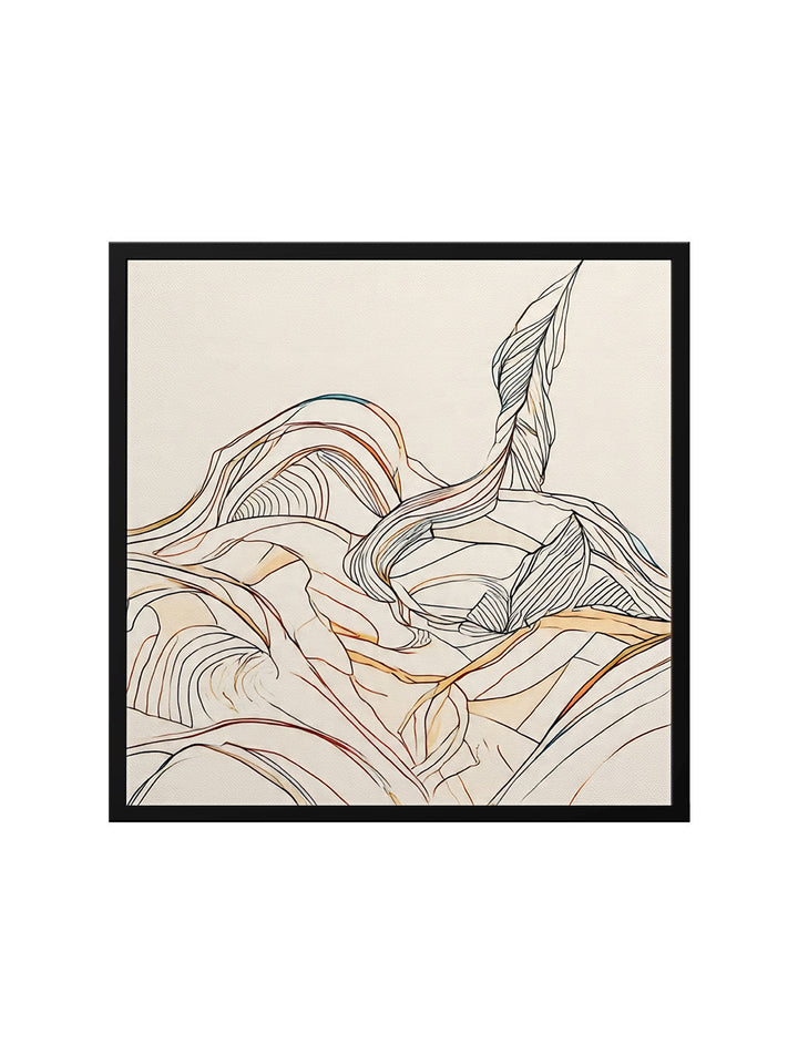 Sunset Over Hills Abstract Canvas Black Frame – Modern Digital Wall Painting