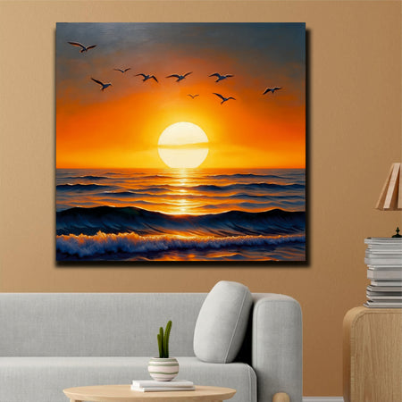 Golden Horizon Canvas Wall Art Stretched Frame Painting