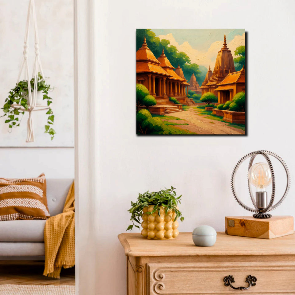 Temple & Terrain Canvas Wall Art Stretched Frame Painting