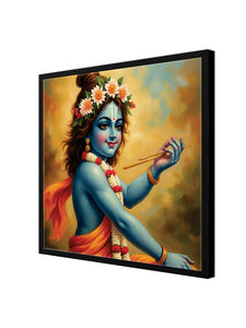 Radha Krishna Digital Canvas Black Frame Painting – Ethnic Wall Décor