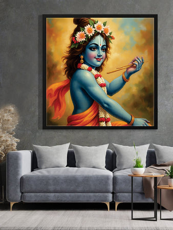 Radha Krishna Digital Canvas Black Frame Painting – Ethnic Wall Décor