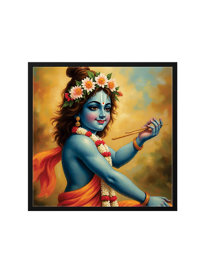 Radha Krishna Digital Canvas Black Frame Painting – Ethnic Wall Décor