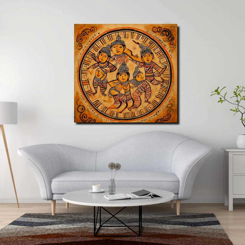 Forest Tribe Storytelling Canvas Wall Art Stretched Frame Painting
