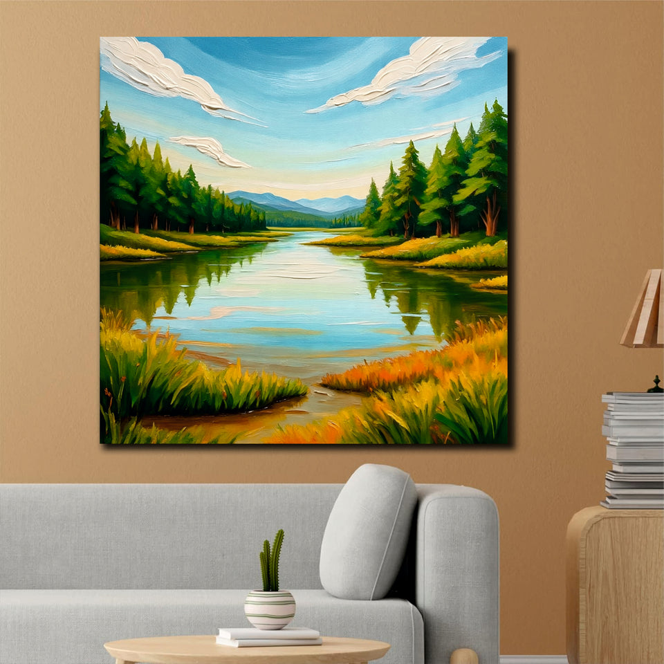 Breathtaking Nature Canvas Stretched Frame – Beauty of Green & Blue