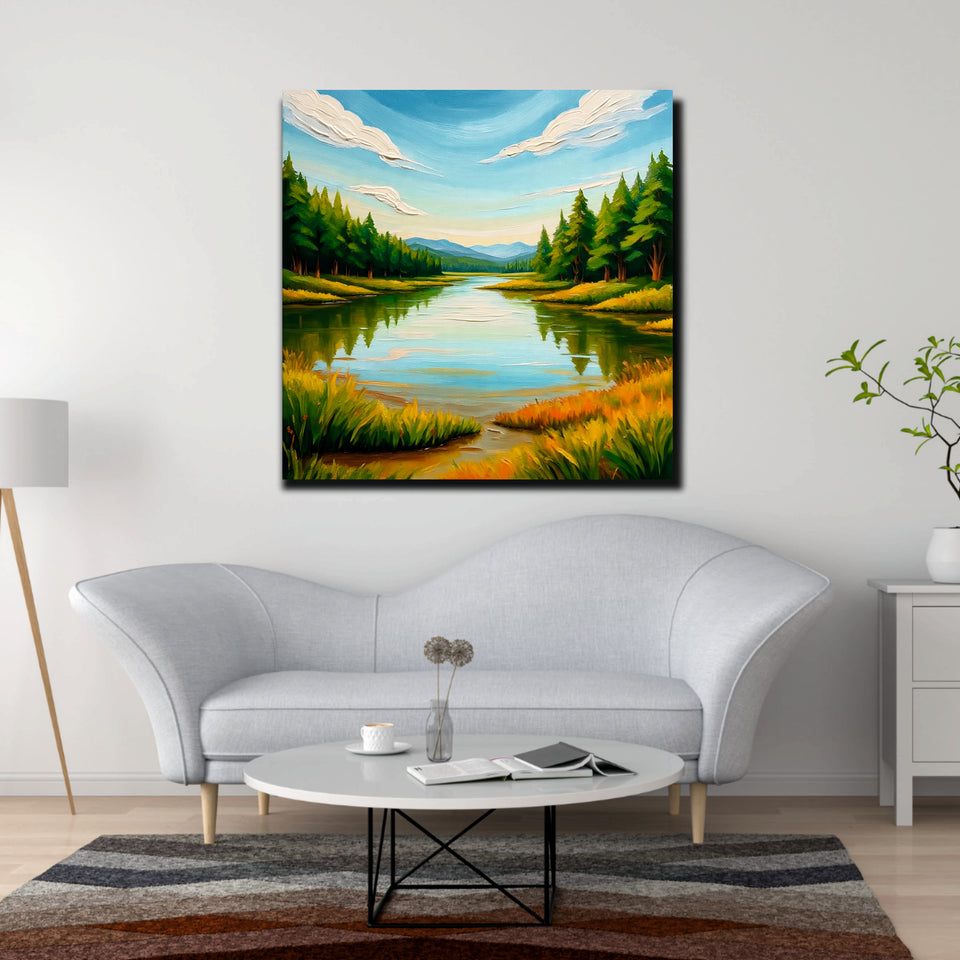 Breathtaking Nature Canvas Stretched Frame – Beauty of Green & Blue
