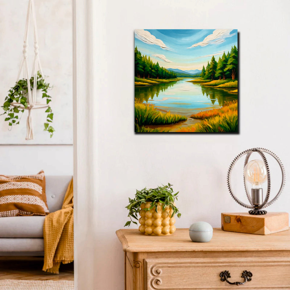 Breathtaking Nature Canvas Stretched Frame – Beauty of Green & Blue