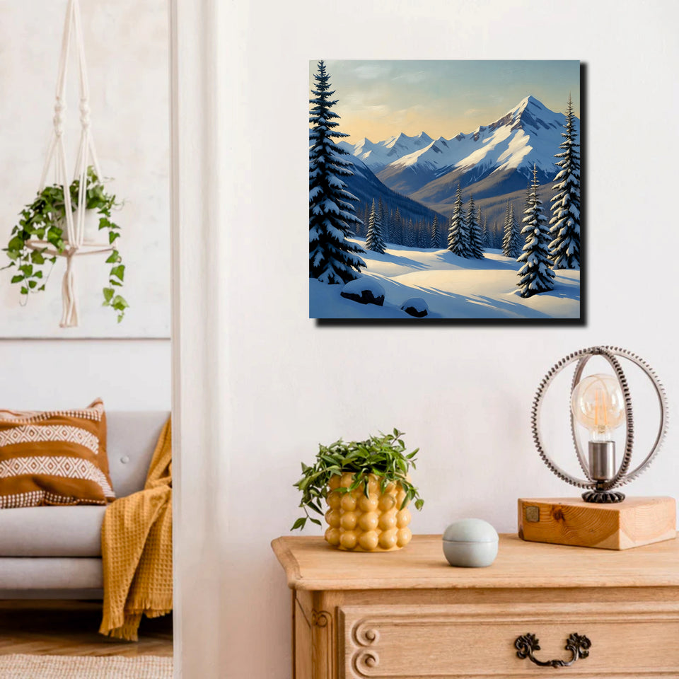 Golden Fields & Mountain Sunrise Canvas Stretched Frame – Nature Wall Art