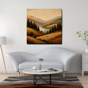 Modern Mountain View Canvas Wall Art Stretched Frame – Vibrant Nature Painting