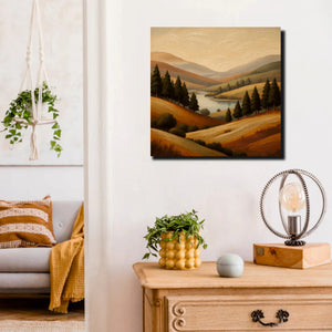 Modern Mountain View Canvas Wall Art Stretched Frame – Vibrant Nature Painting