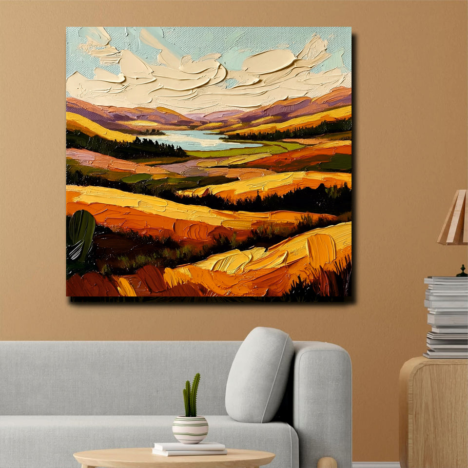 Sun-Kissed Mountain Canvas Stretched Frame Art – Bright & Lively Wall Décor