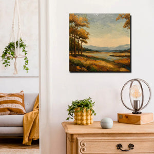 Sunrise Over Hills Canvas Stretched Frame Painting – Scenic Landscape Wall Art