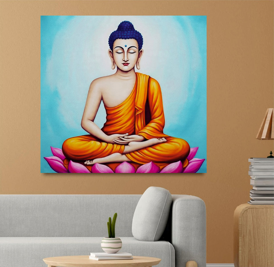 Meditative Calm: Buddha in Orange Canvas WAll Art Stretched Frame Painting