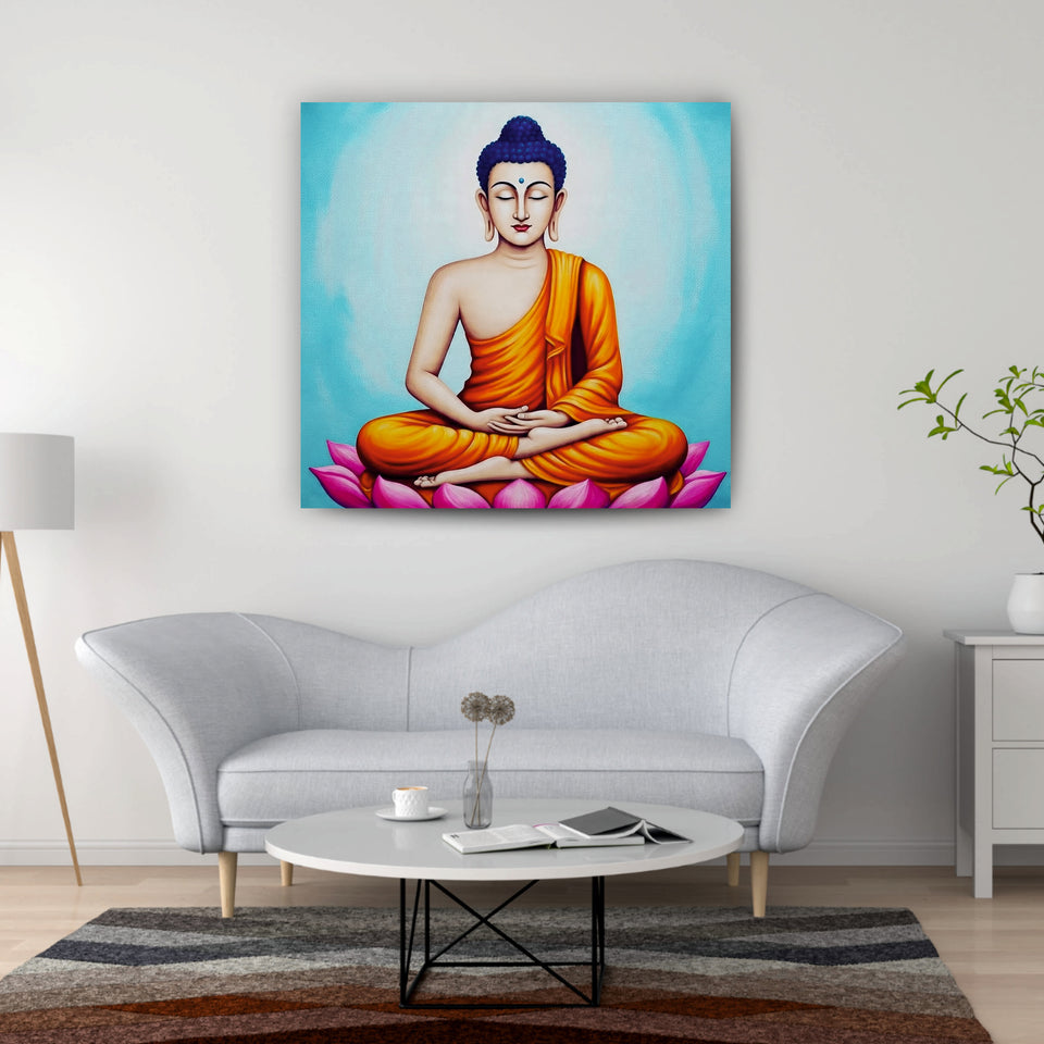Meditative Calm: Buddha in Orange Canvas WAll Art Stretched Frame Painting