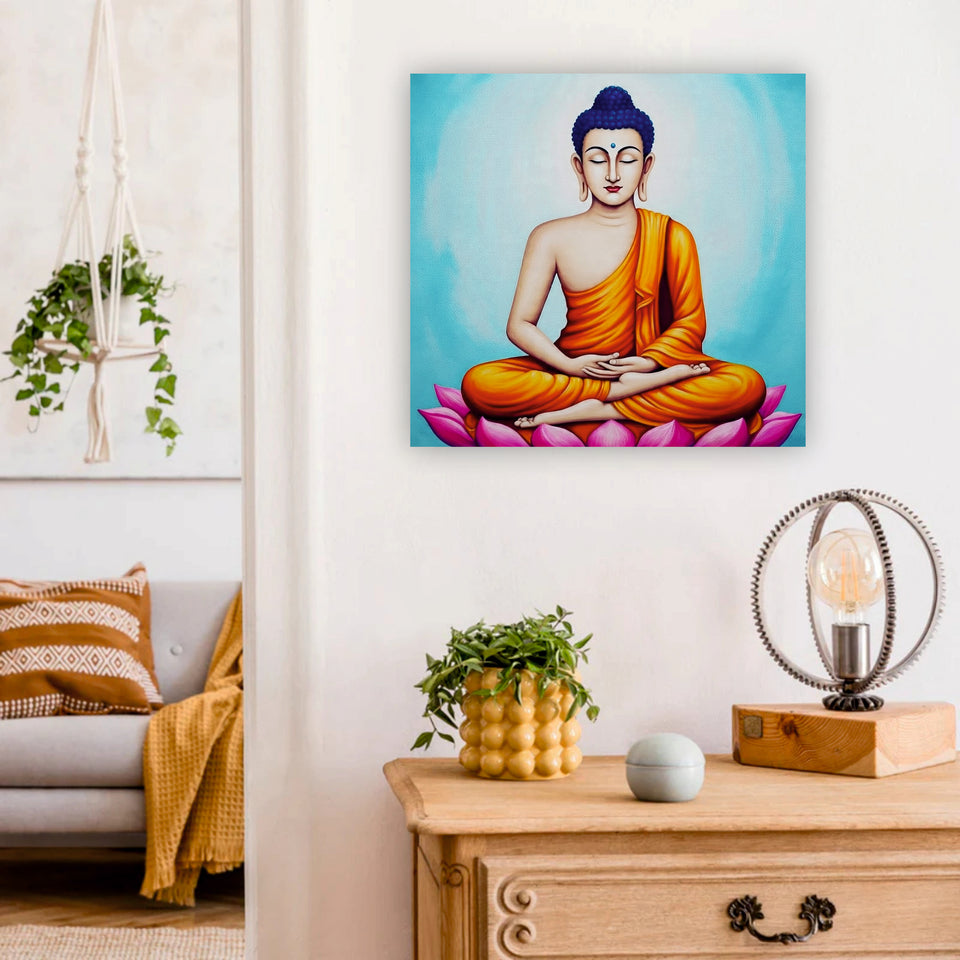Meditative Calm: Buddha in Orange Canvas WAll Art Stretched Frame Painting
