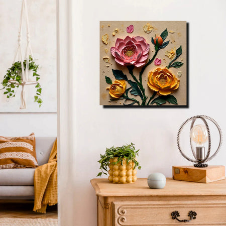 Luxury 3D Effect Flower Canvas Stretched Frame Painting – Modern Wall Décor