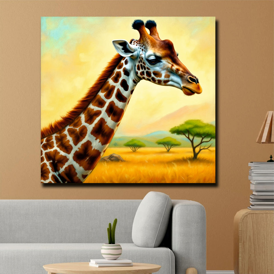 Giraffe & Grasslands Canvas Wall Art Stretched Frame Painting